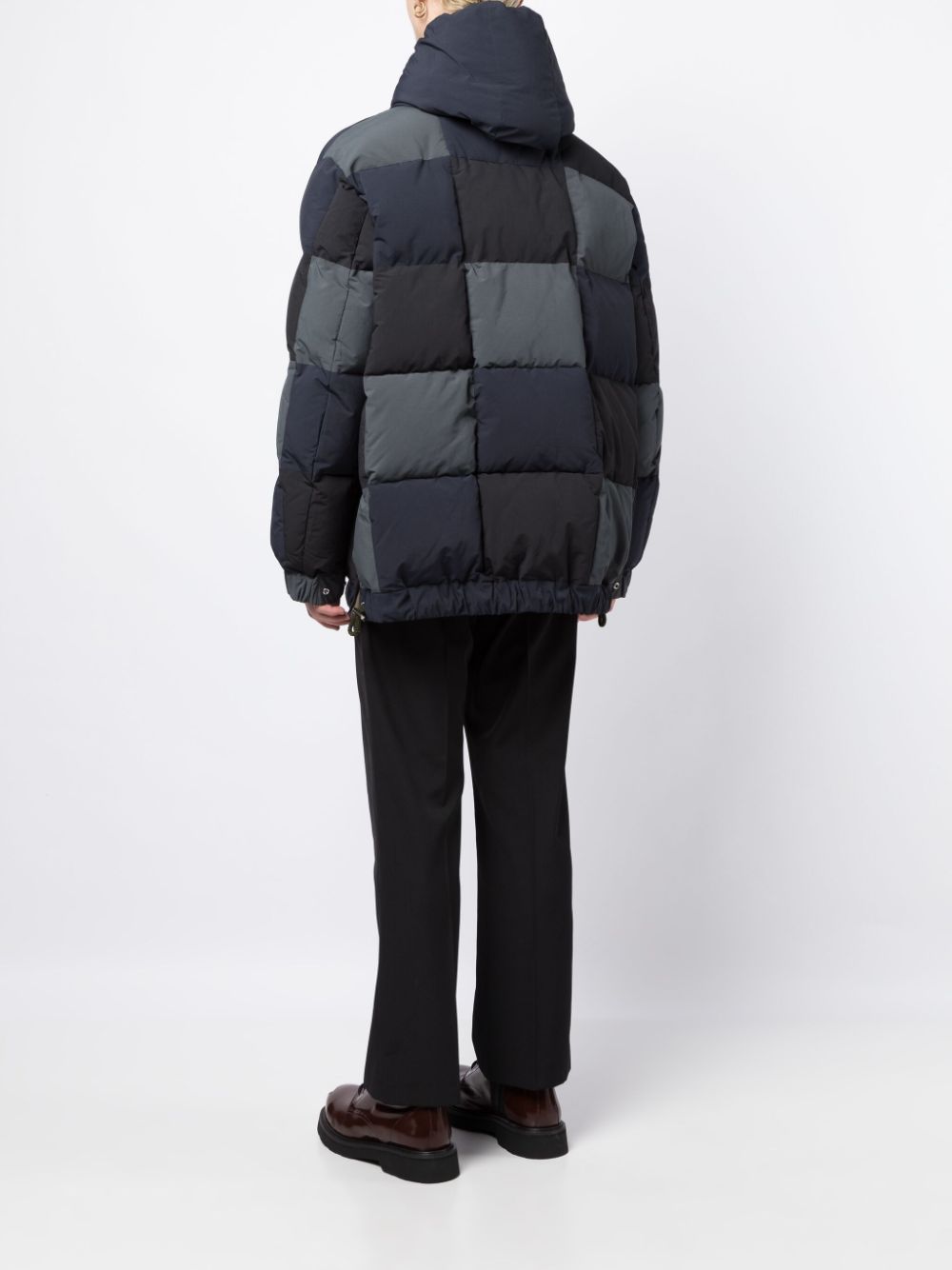 panelled hooded puffer jacket