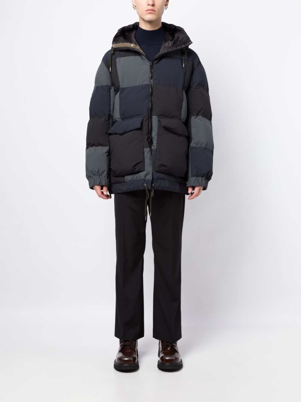 panelled hooded puffer jacket