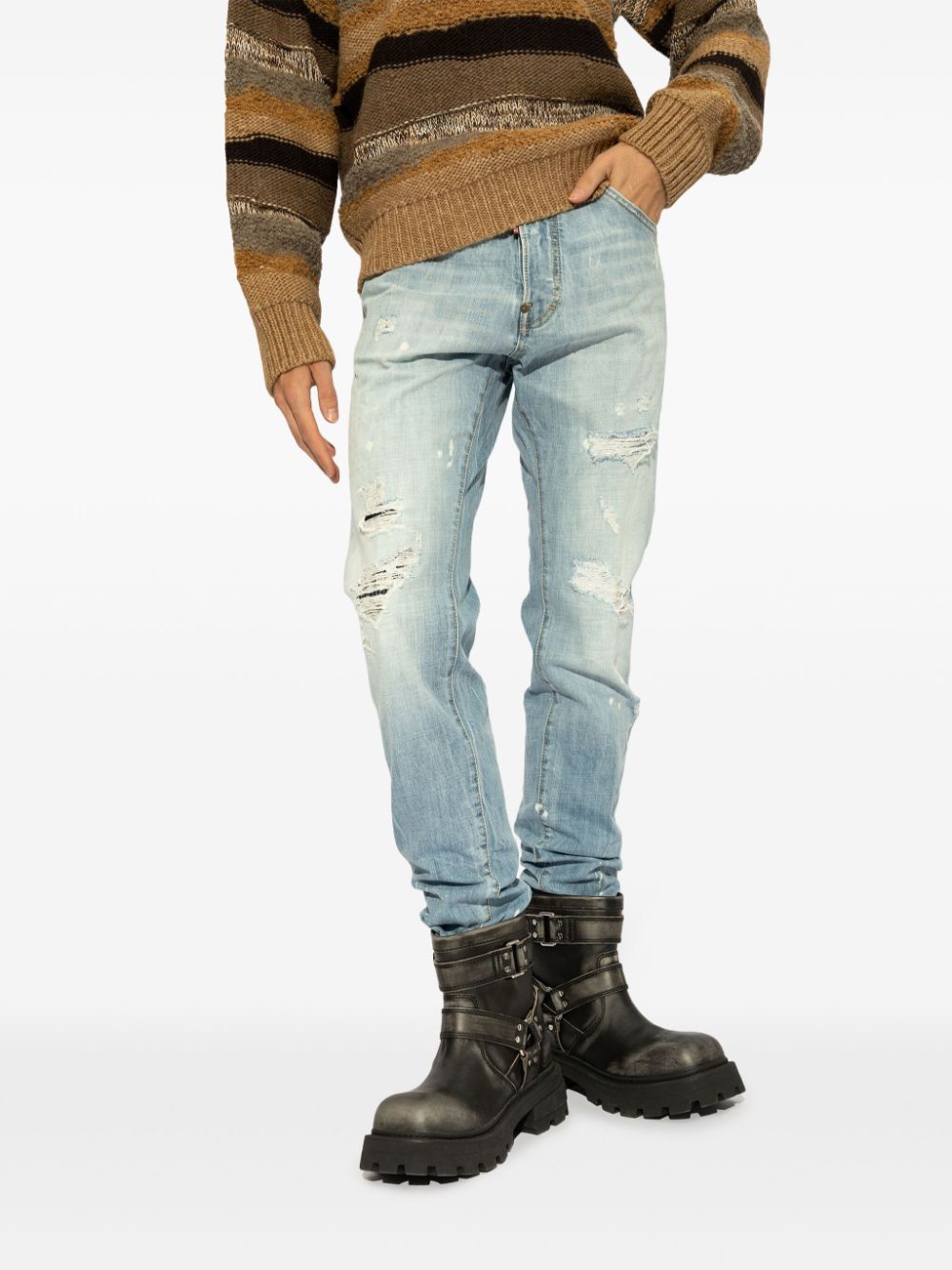 ripped slim-cut jeans