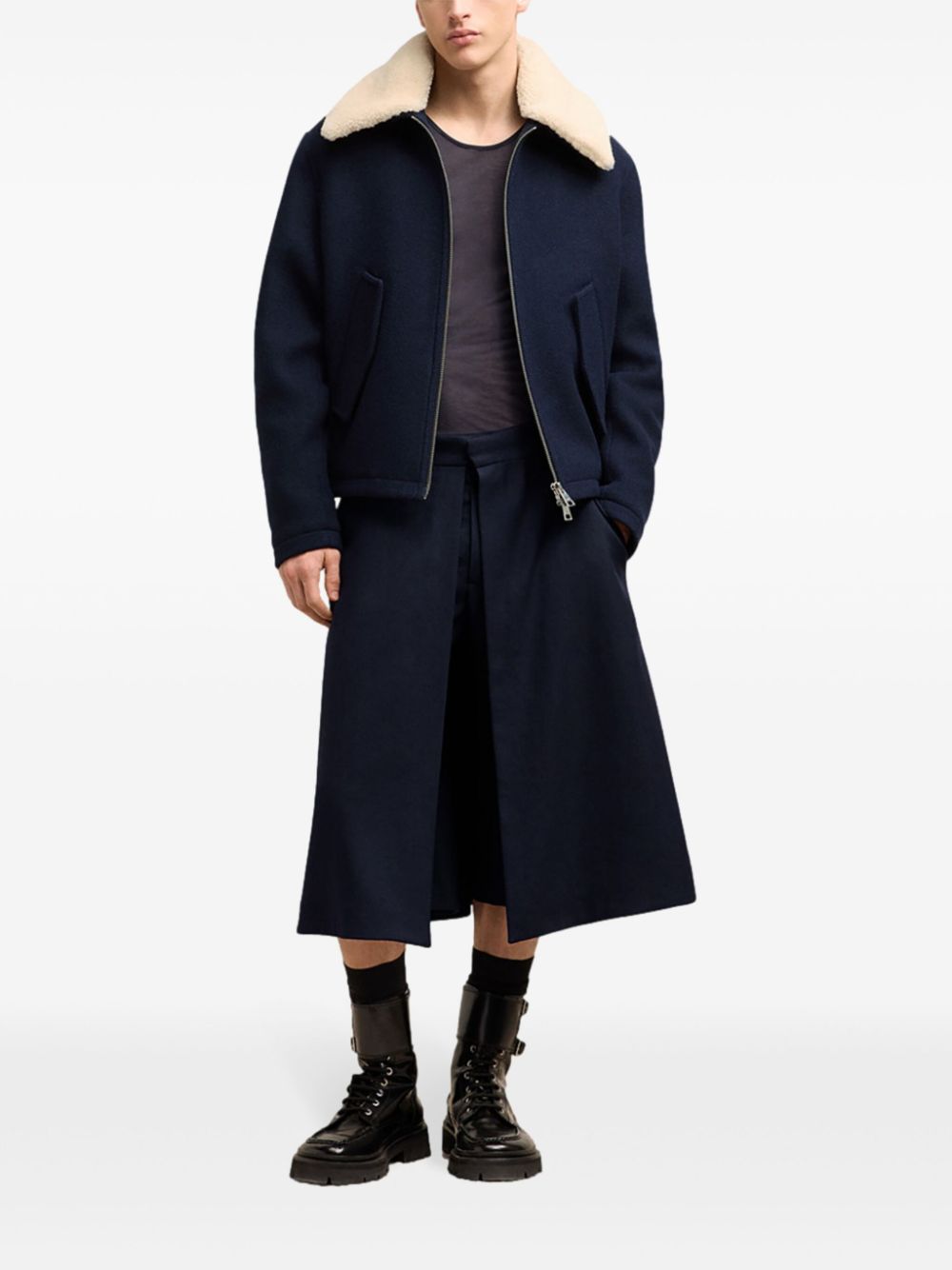 shearling collar wool bomber jacket