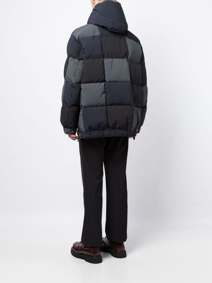 Panelled hooded puffer jacket