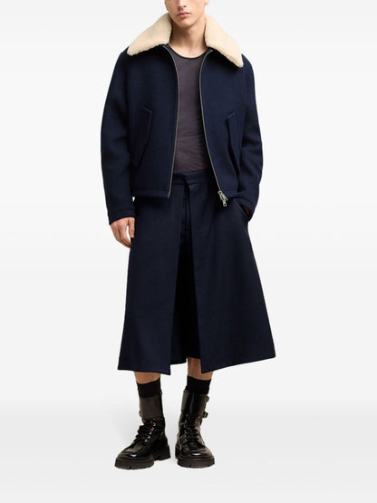 Shearling collar wool bomber jacket