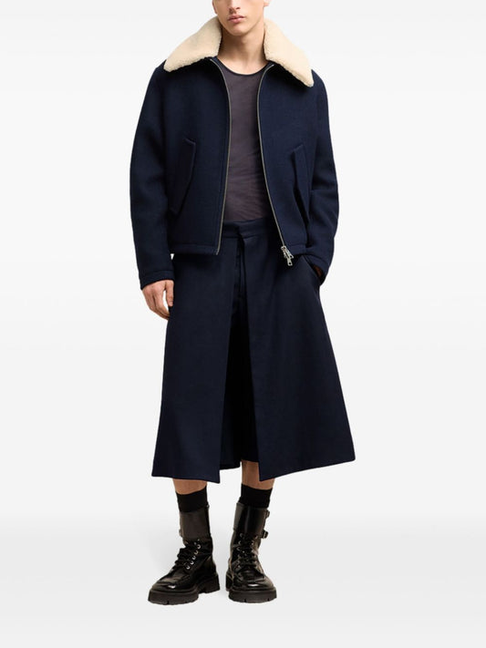 Shearling collar wool bomber jacket